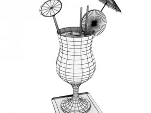 high detailed malibu cocktail with umbrella 3D Model