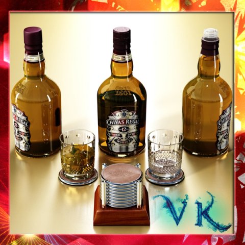 chivas regal bottle glass and coaster collection 3D Model .c4d .max .obj .3ds .fbx .stl .blend 