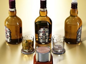 chivas regal bottle glass and coaster collection 3D Model