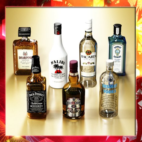 photorealistic and high detailed 7 liquor bottles Modelo 3D .c4d .max .obj .3ds .fbx .stl .blend 