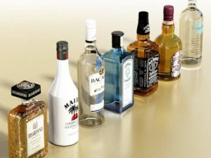 photorealistic and high detailed 7 liquor bottles 3D Model