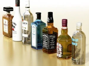 photorealistic and high detailed 7 liquor bottles 3D Model