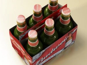 budweiser beer bottle  six cardboard pack 3D Model