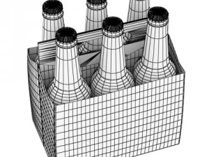 budweiser beer bottle  six cardboard pack 3D Model
