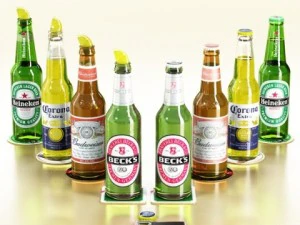 4 beers collection and bottle opener 3D Model