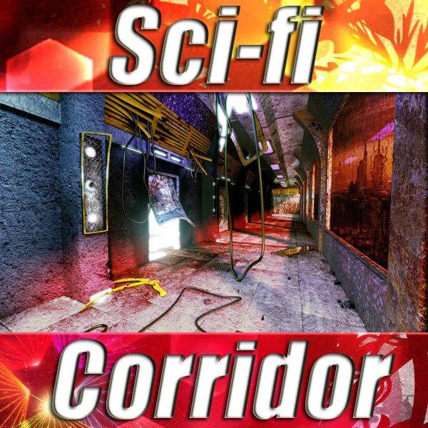 scifi corridor 3D Model .c4d .max .obj .3ds .fbx .stl .blend 