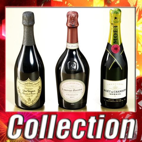 3 champagne bottles collection 3D मॉडल .c4d .max .obj .3ds .fbx .stl .blend 