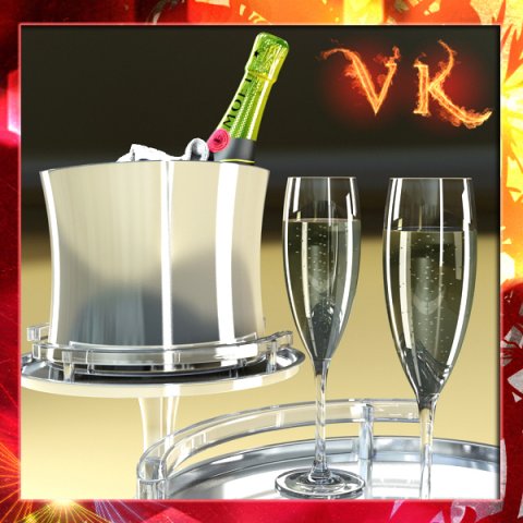 champagne set  bottle flute and ice bucket 3D Model .c4d .max .obj .3ds .fbx .stl .blend 