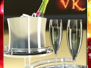 champagne set  bottle flute and ice bucket 3D Model