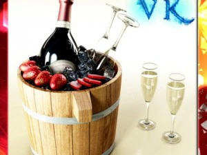 set sampanye 2 botol stroberi seruling dan ember es kayu Model 3D