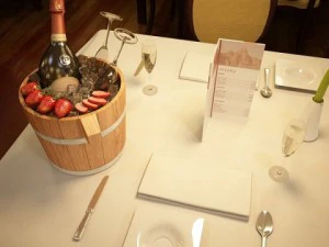 champagne set 2  bottle flute strawberry and wooden ice bucket 3D Model