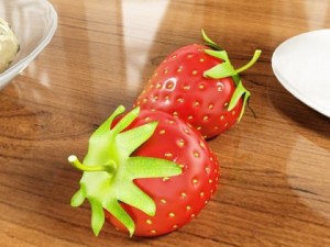 champagne set 2  bottle flute strawberry and wooden ice bucket 3D 모델