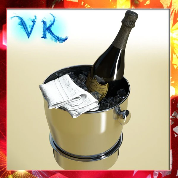 champagne set 3  bottle flute and ice bucket 3D Model .c4d .max .obj .3ds .fbx .stl .blend 