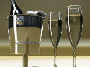 champagne set 3  bottle flute and ice bucket 3D Model