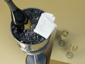 champagne set 3  bottle flute and ice bucket 3D Model