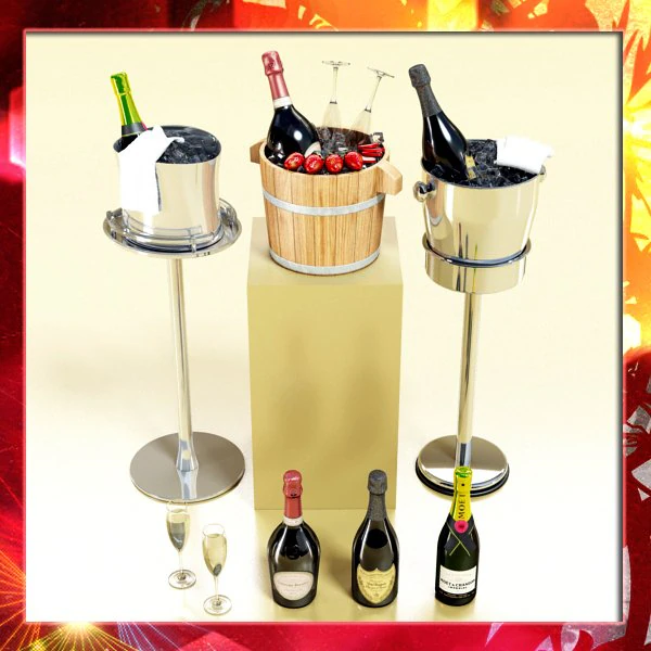 champagne ice bucket set 3D Model .c4d .max .obj .3ds .fbx .stl .blend 