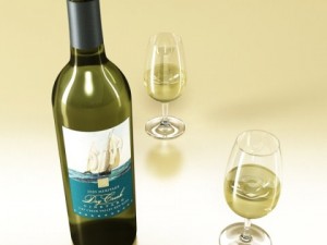 white wine bottle and cup 3D Model