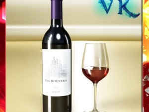 red wine bottle fog mountain and cup 3Dモデル