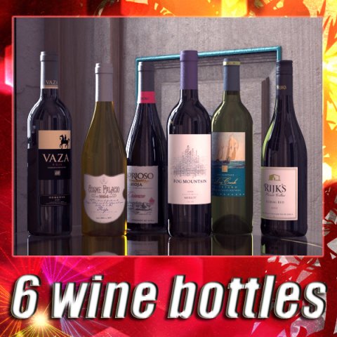6 wine bottles collection 3D मॉडल .c4d .max .obj .3ds .fbx .stl .blend 
