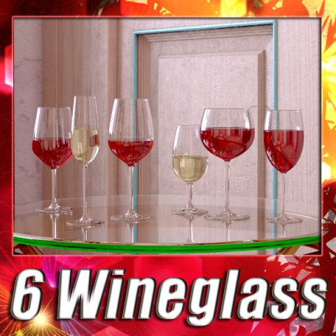 6 wine glass collection 3D Model .c4d .max .obj .3ds .fbx .stl .blend 