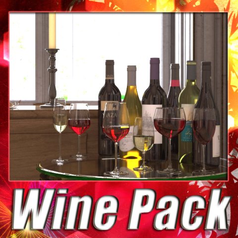 6 wine bottles and 6 wine glasses Modello 3D .c4d .max .obj .3ds .fbx .stl .blend 