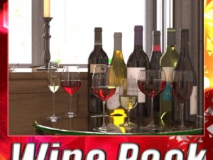 6 wine bottles and 6 wine glasses 3D Model