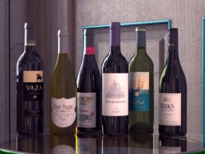 6 wine bottles and 6 wine glasses Modello 3D