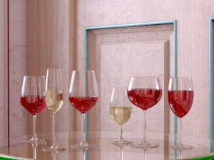 6 wine bottles and 6 wine glasses Modello 3D