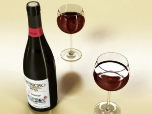 6 butelek wina i 6 kieliszk&oacute;w do wina Model 3D