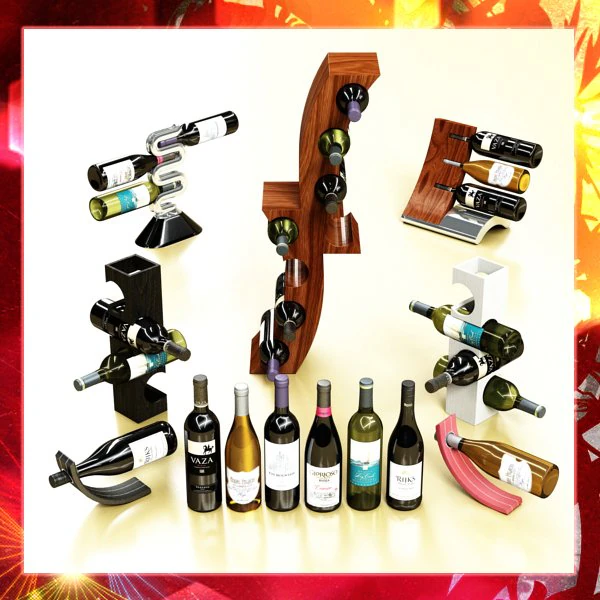 wine rack collection and 6 wine bottles 3D Model .c4d .max .obj .3ds .fbx .stl .blend 