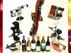 wine rack collection and 6 wine bottles 3D Model