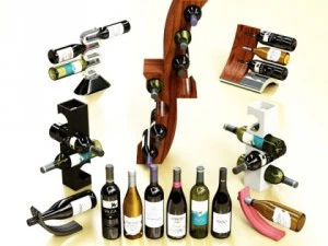 wine rack collection and 6 wine bottles 3D Model