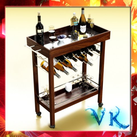 wine table rack bottles and glasses Modelo 3D .c4d .max .obj .3ds .fbx .stl .blend 
