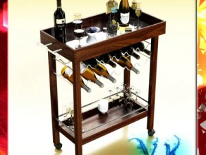 와인 테이블 랙 병 및 안경 3D 모델