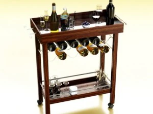 wine table rack bottles and glasses 3D Model
