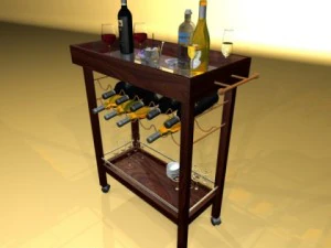 wine table rack bottles and glasses 3D Model