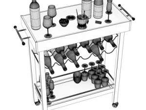 wine table rack bottles and glasses 3D Model