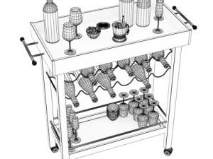 wine table rack bottles and glasses 3D Model