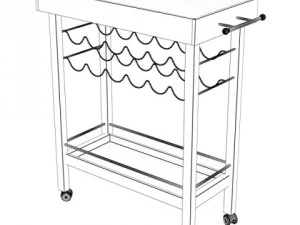 wine table rack bottles and glasses 3D Model