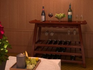 wine rack table bottles cups and grapes 3D 모델
