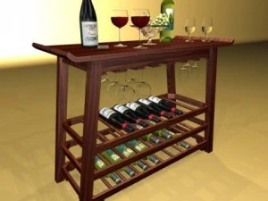 wine rack table bottles cups and grapes 3D Model