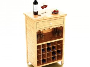 wine table rack 3 bottles cups and cherries 3D Model