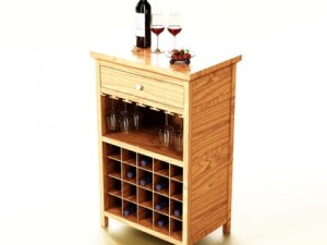 wine table rack 3 bottles cups and cherries 3D Model
