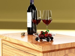 wine table rack 3 bottles cups and cherries 3D Model