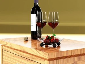 wine table rack 3 bottles cups and cherries 3D Model