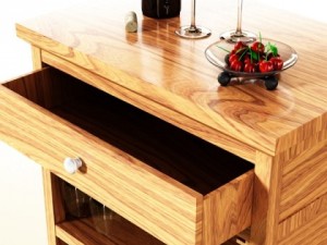 wine table rack 3 bottles cups and cherries 3D Model