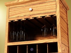 wine table rack 3 bottles cups and cherries 3D Model