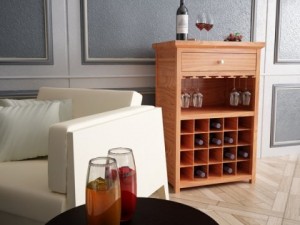 wine table rack 3 bottles cups and cherries 3D Model