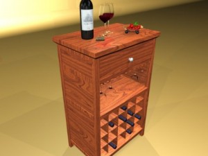 wine table rack 3 bottles cups and cherries 3D Model