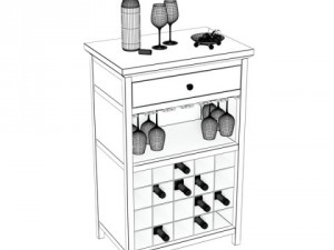 wine table rack 3 bottles cups and cherries 3D Model